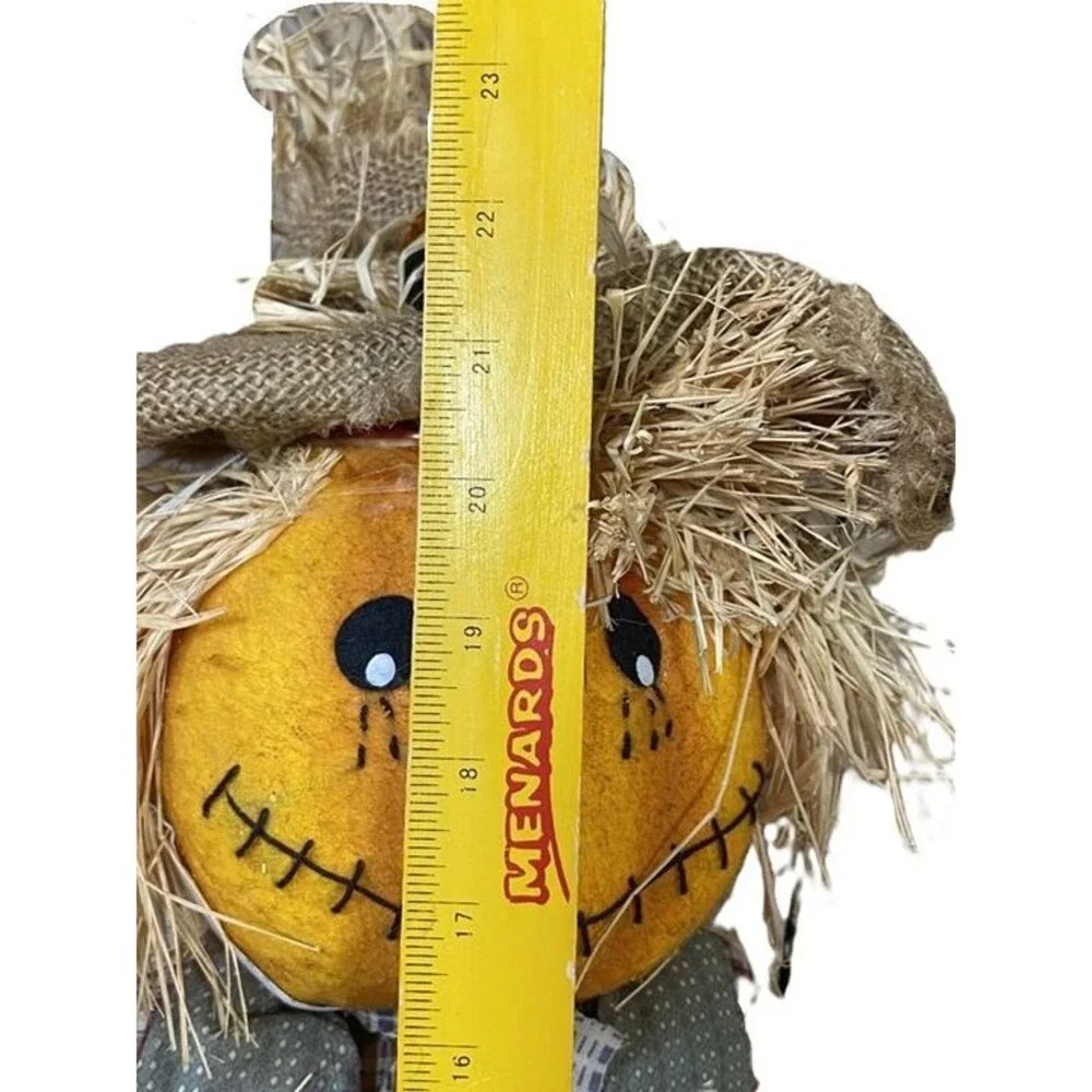 Fall Scarecrow Pumpkin Head Doll 23” Rustic Burlap Straw Autumn Harvest Hallowee - Picture 4 of 5